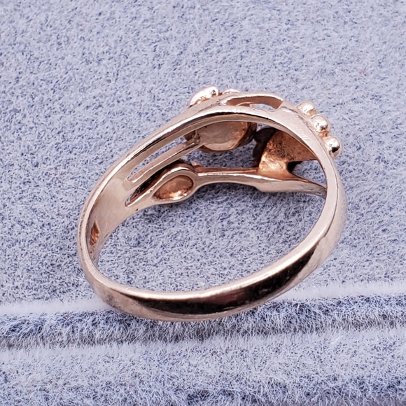 10k Solid Yellow & Rose Gold Natural Round Diamond Rose Flower & Vine Ring - Picture 3 of 9